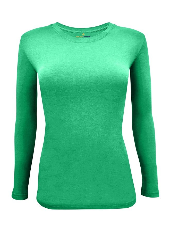Natural Uniforms Women's Under Scrub Tee Crew Neck Long Sleeve T-Shirt (Green, Large) - Image 1